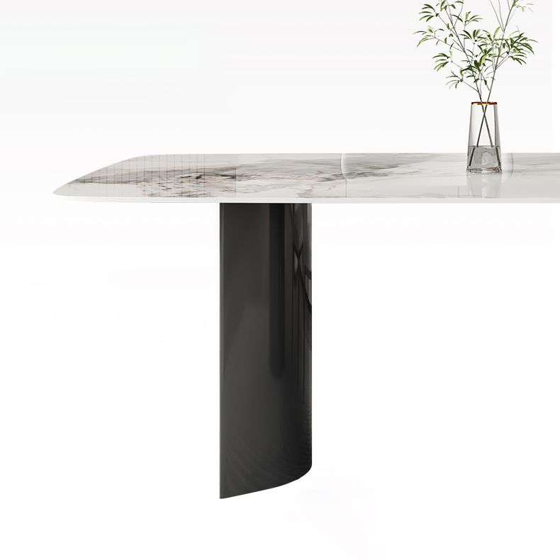 Contemporary Gray Rectangular Stone Dining Table with Double Pedestal