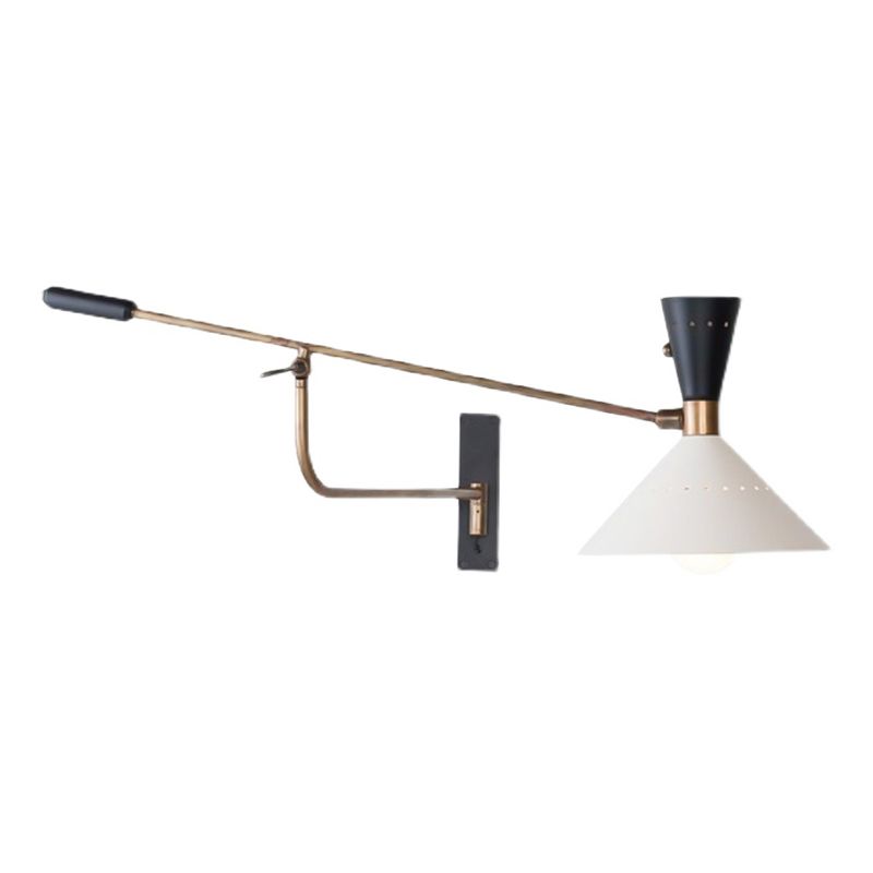 Nordic Swing Arm Wall Light Metal Conical Shade Wall Sconce for Living Room