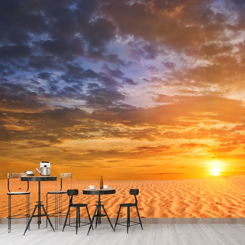 Big Sunset Desert Scenery Mural Decal Yellow Non-Woven Cloth Wall Art, Moisture Resistant, Custom Print