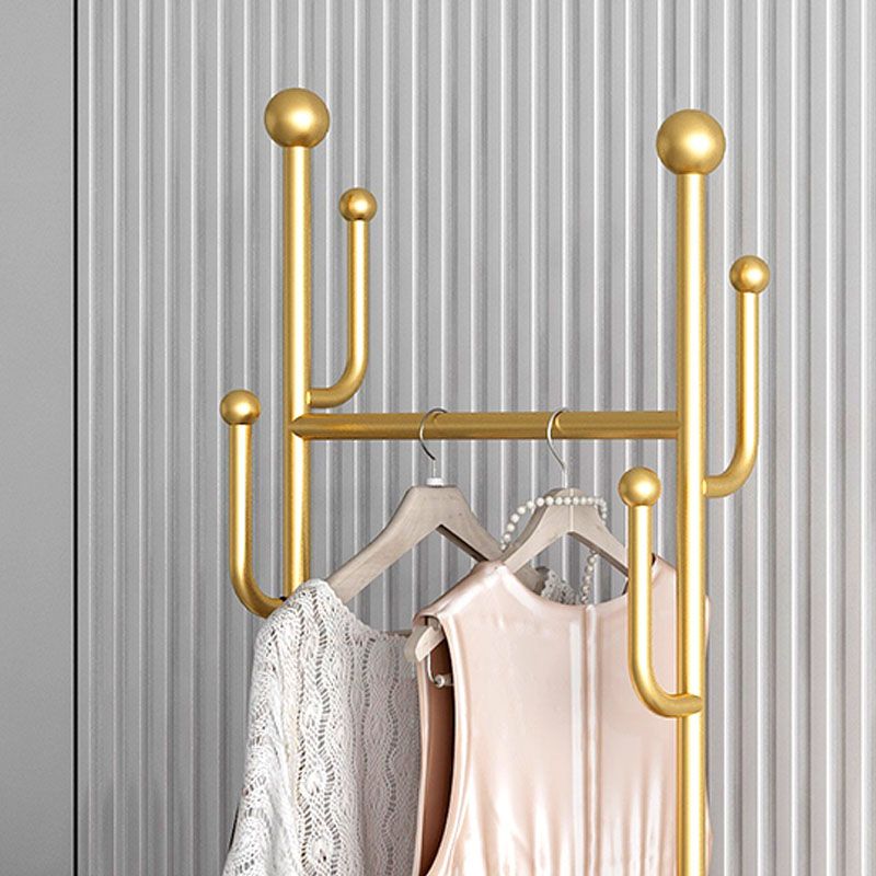 Glam Hall Stand Metal Hanging Rail Storage Shelving and 4 Hooks Coat Rack