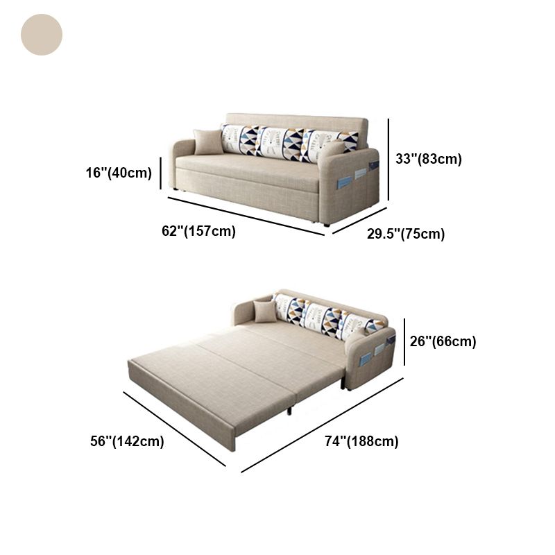 Contemporary Cotton Blend Square Arm Sofa Bed with Pillows in Brown
