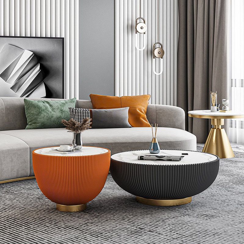 Slate Round Coffee Table Pedestal Minimalist Coffee Table for Living Room