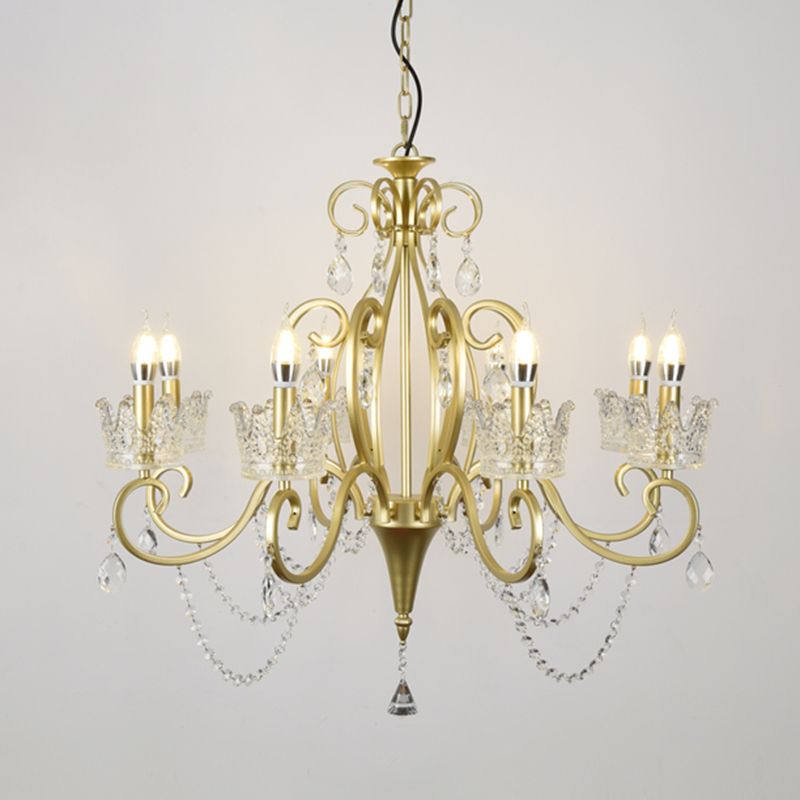 Traditional Crown Chandelier Lighting Crystal Pendant Light with Metallic Candlestick
