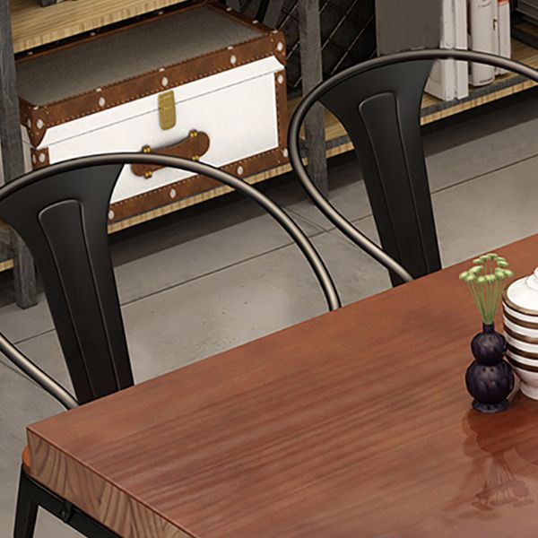 Pine Wood Top Dining Table for Home Industrial Style Brown Table
