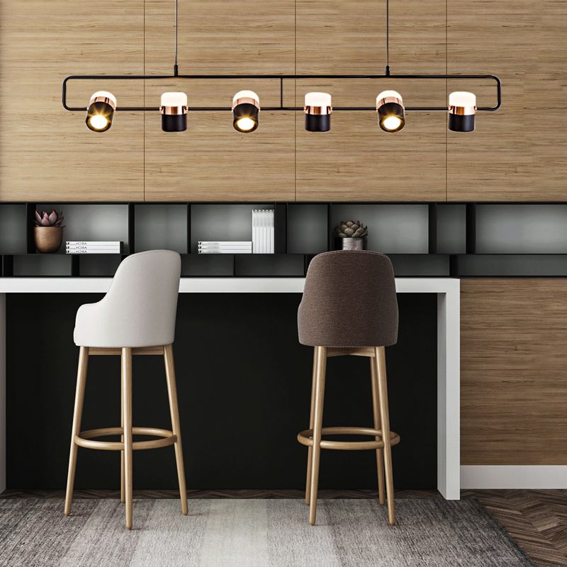 Modern Aluminum Track Light Cylinder Multi-Head Restaurant Hanging Lamp with Acrylic Shade