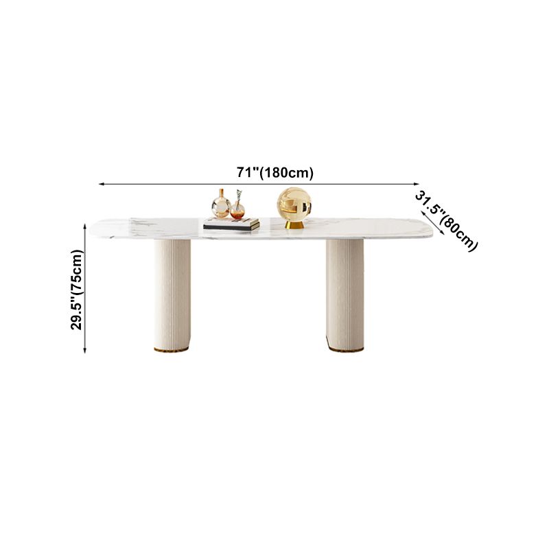 Sintered Stone Top Modern White Table for Restaurant Oval Dining Table Double Pedestal