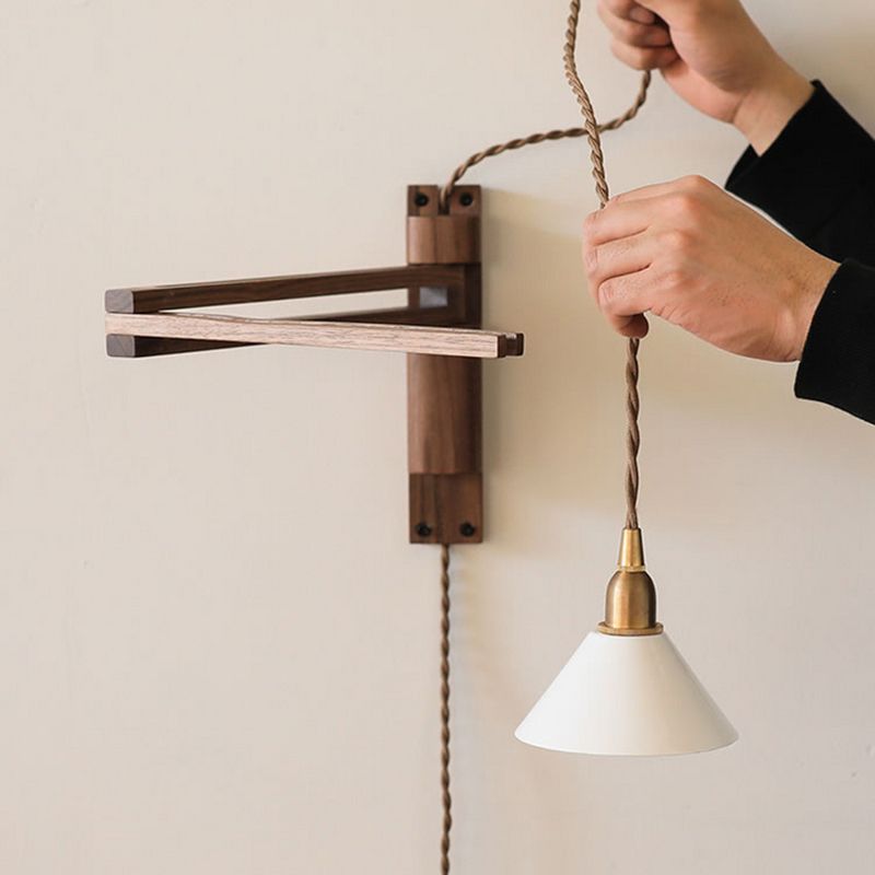 Retro Style Wood Wall Light Metal Shade Fold Wall Sconce for Living Room