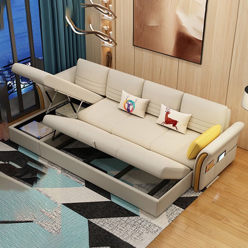 Cotton Blend and Faux Leather Convertible Sectionals Sofas with Storage in Yellow