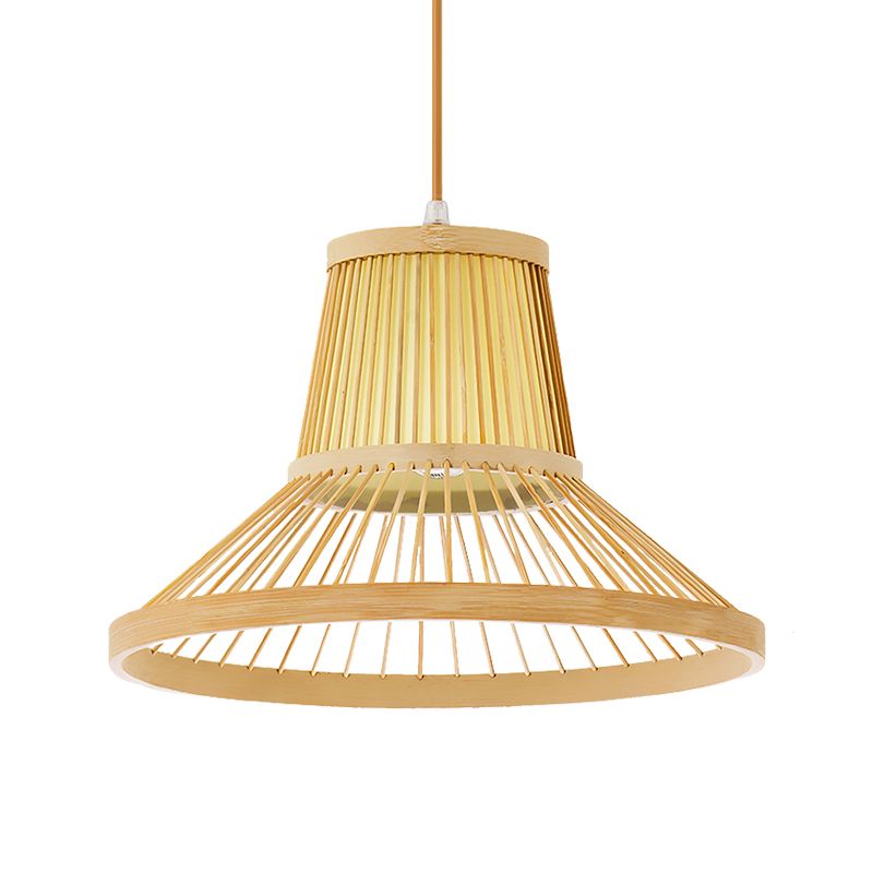 1 Head Trumpet Hanging Light South-East Asia Bamboo Pendant Lighting Fixture in Beige