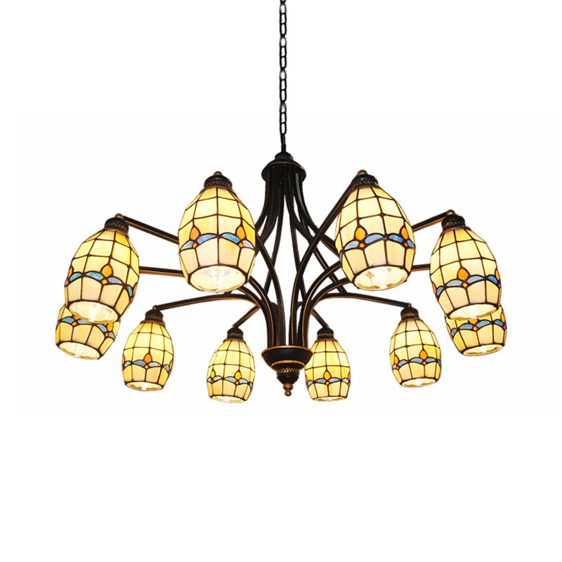 Magnolia Chandelier Lamp with Metal Chain Stained Glass Tiffany Living Room Ceiling Pendant Light