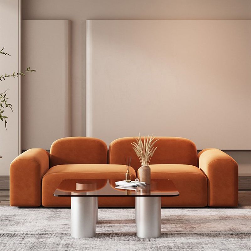 Square Arm Sofa Contemporary Simple Velvet Seating in Orange