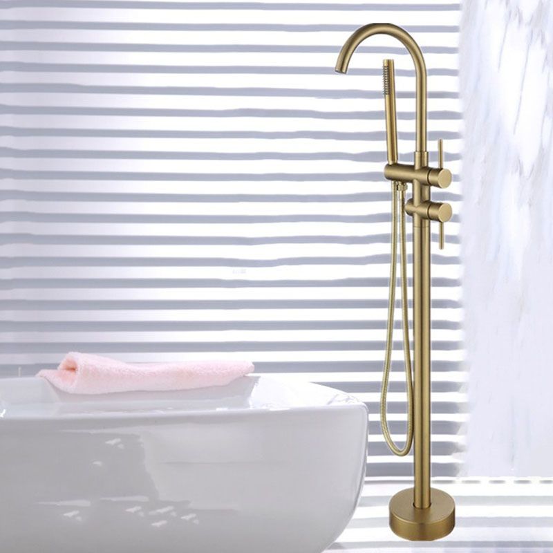 Floor Mounted Metal Freestanding Tub Filler Double Handles Freestanding Faucet with Hose
