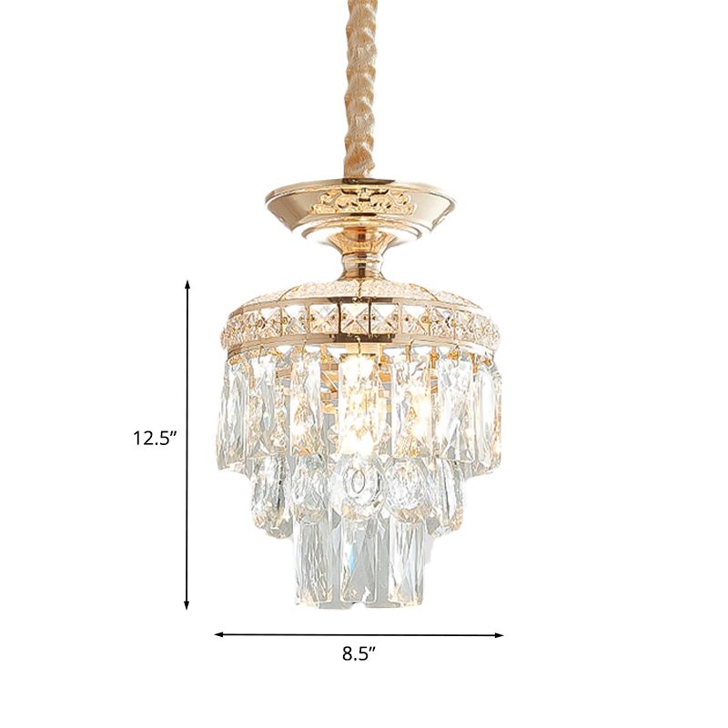 Crystal Lotus/Tiered Pendulum Light Traditional 1 Bulb Dining Room Suspension Pendant in Gold