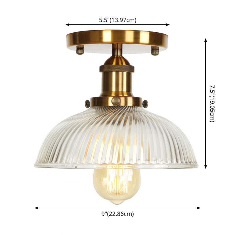 Montaggio semifulto in ferro battuto a 1 luci in stile industriale in alluminio a soffitto interno con tonalità di vetro puro