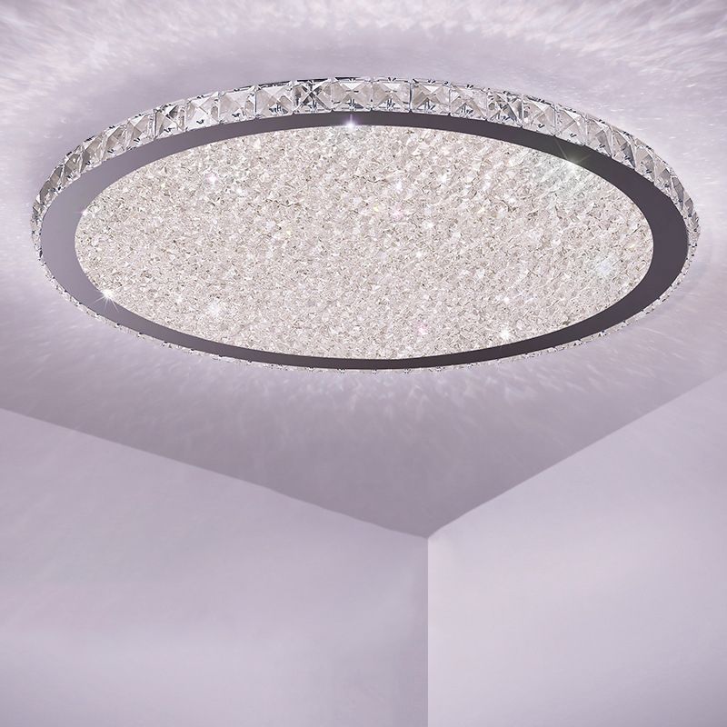 Lámpara empotrada de cristal transparente de forma redonda, lámpara de techo empotrada LED artística de acero inoxidable
