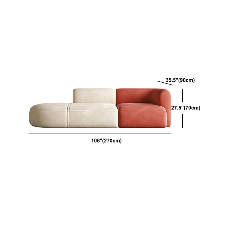 Nordic Style Velvet Sectional 27.56" H Sofa & Chaise in White/Grey