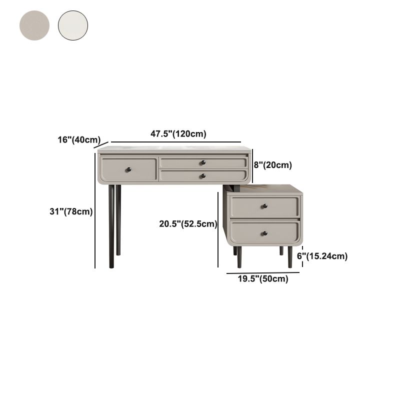 Wood and Metal Vanity Table in Grey/White 5 Storage Drawers Makeup Desk