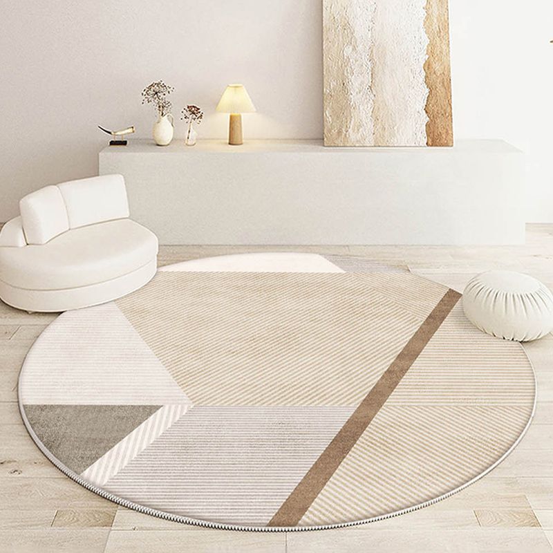 Beige Modern Carpet Polyester Line Area Carpet Tear Resistant Carpet for Home Decoration
