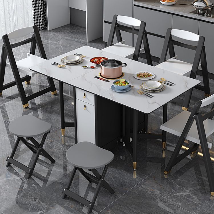 Solid Wood Contemporary Rectangular Table Glass Top Table with Drop Leaf