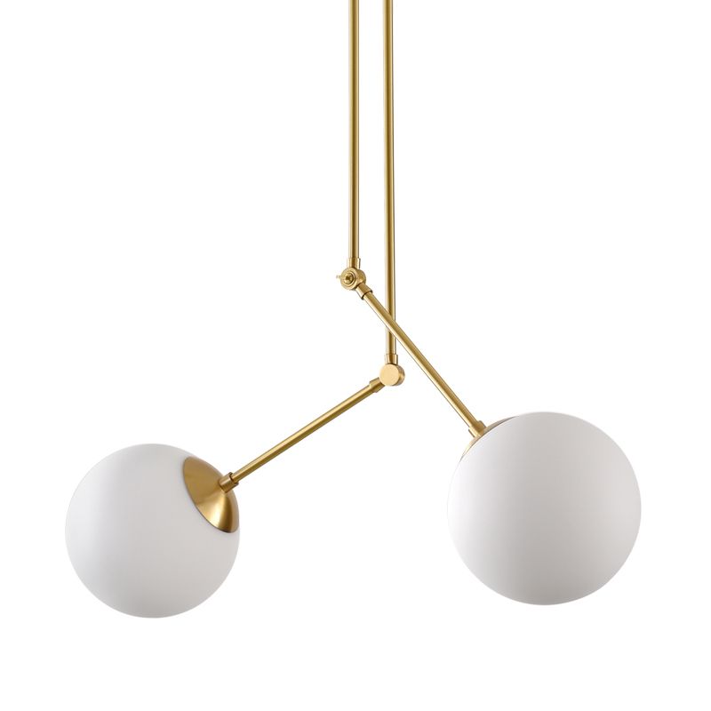 Balle simple Multi Light Pendant Verre blanc 2 têtes LAPILLE LA PLADIER SALLE en laiton avec nœud réglable