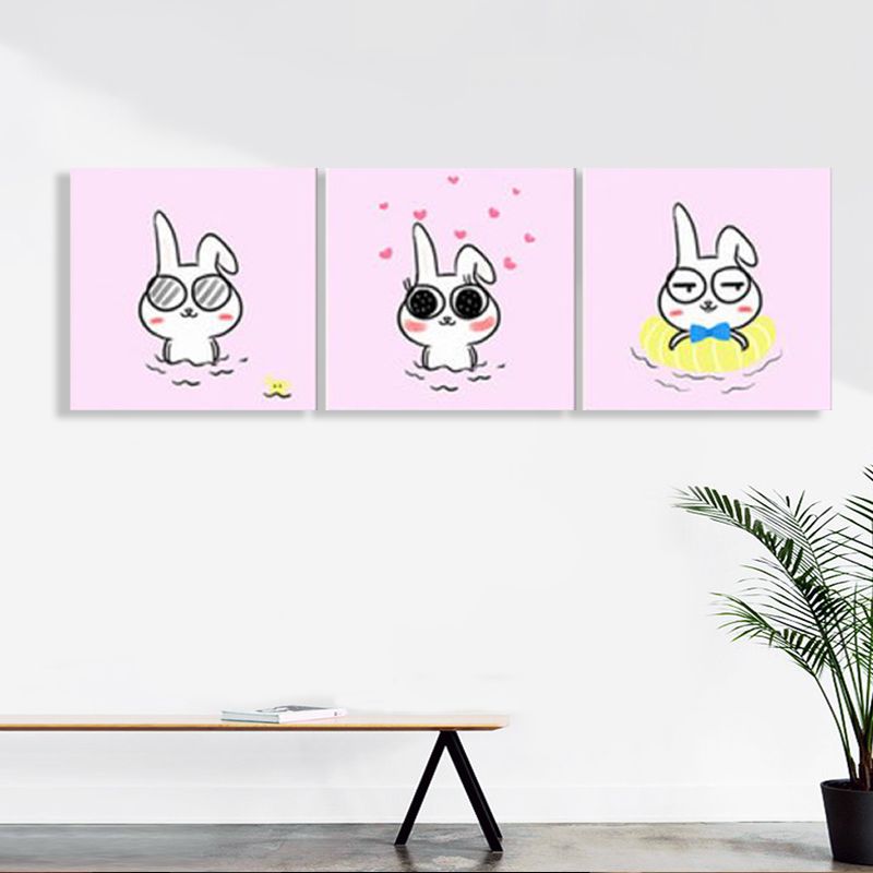 Kawaii Pet Wall Art Set Baby Room Animals Pattern Canvas Print in Soft Color, Set of 3