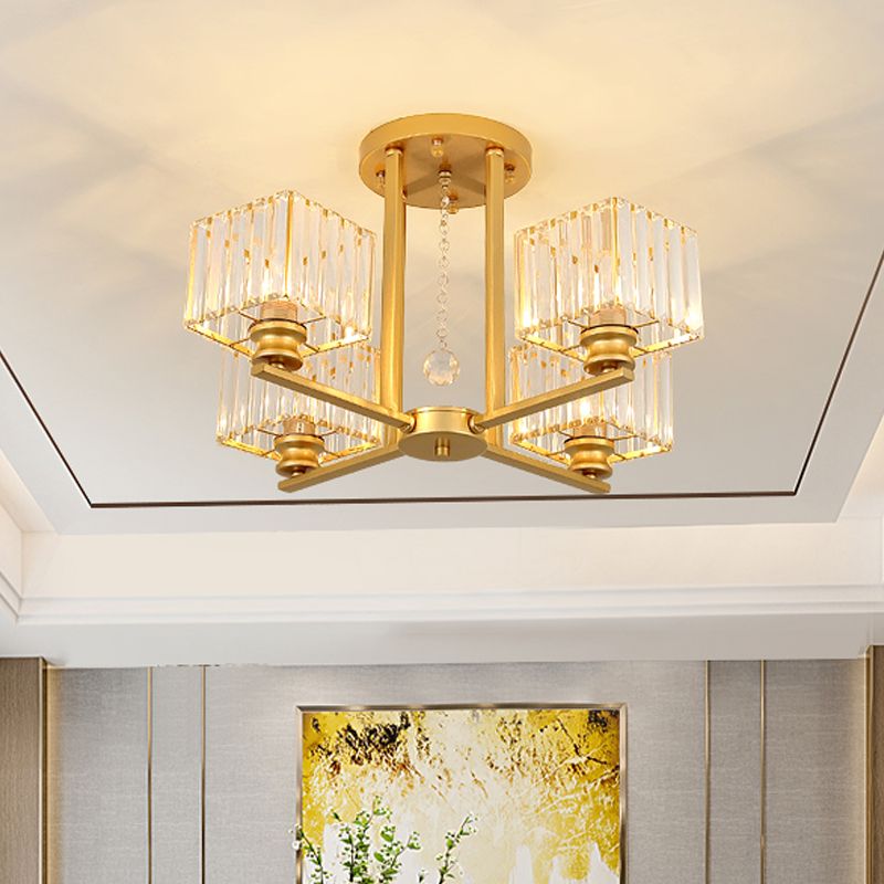 Lámpara empotrada rectangular de cristal prismático, lámpara de techo semiempotrable moderna para sala de estar con 4/6/8 luces, en negro/dorado