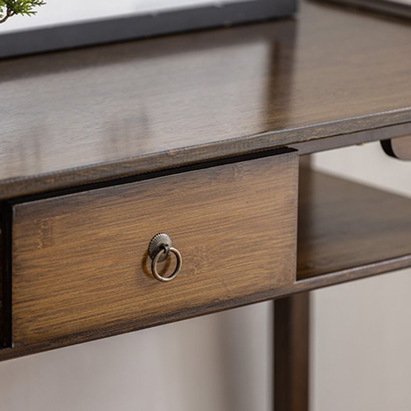 Mid-Century Modern Console Table Dark Brown Solid Wood Rectangle Console Table