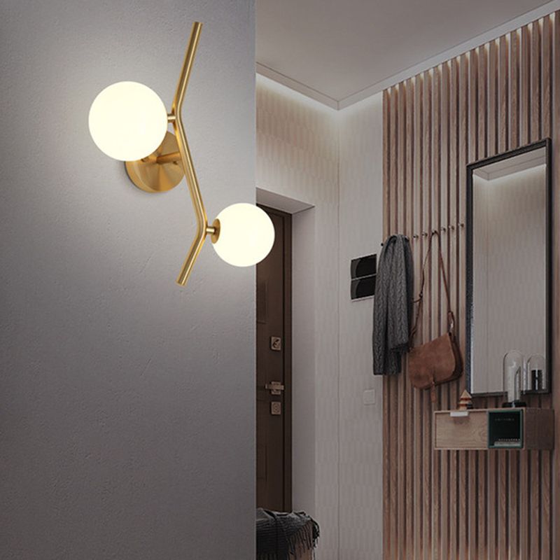 Glass Ball Shape Sconce Light Modern-Style 2 Lights Wall Light Fixtures in Gold