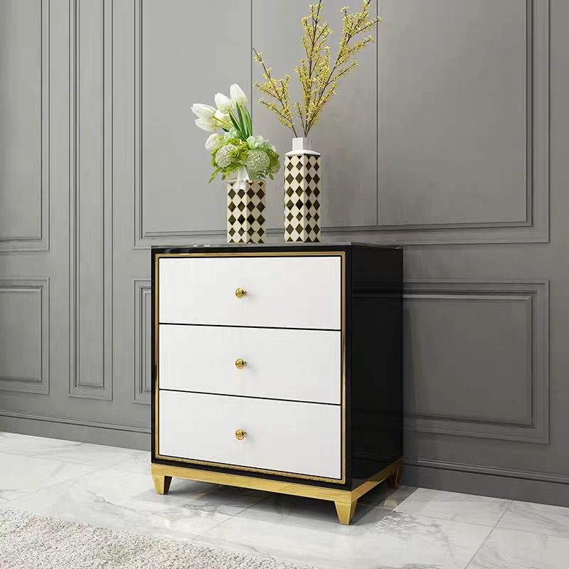 Glam Wooden Bedroom Storage Chest Vertical Chest with Drawers