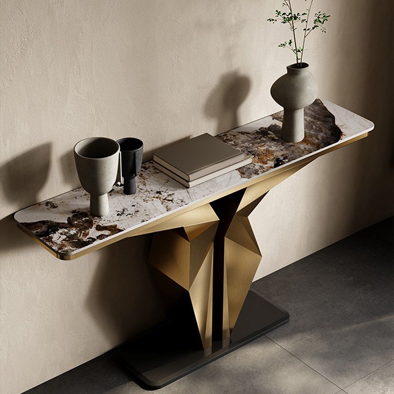 Glam Rectangle Console Table Stone Console Sofa Table for Hall