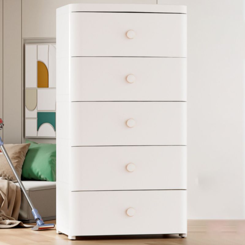 Scandinavian Plastic Kids Nightstand Vertical Nursery Dresser with 5 Drawers for Home