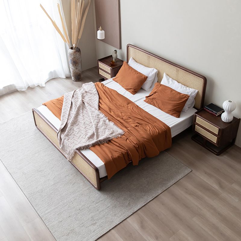 Solid Wood Standard Bed Tropical Rectangular Panel Bed with Headboard