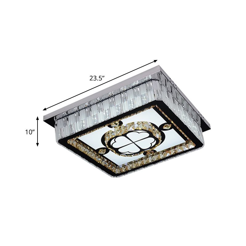 Simplicity Square Ceiling Mounted Light LED Crystal Flush Mount Lamp in Chrome with Clover Pattern