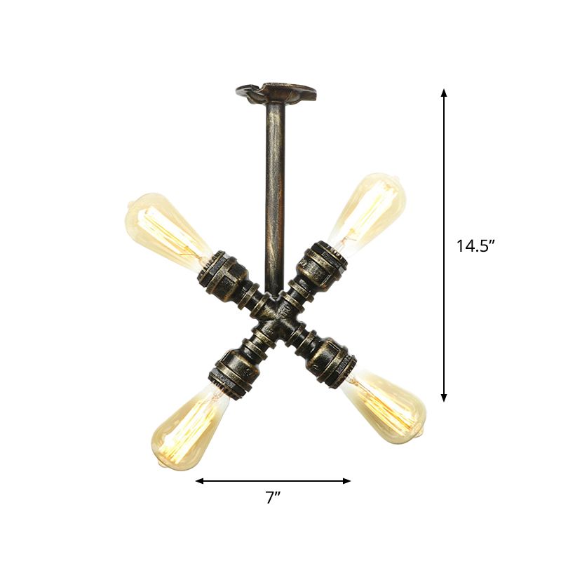Industrial Bare Bulb Semi Flush Mount 3/4-Light Iron Flush Ceiling Lighting in Bronze