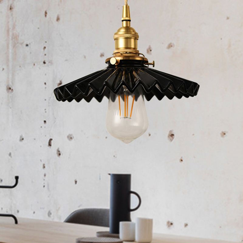 Assicatore di ferro da parasole a sospensione Lumo vintage Vintage Single Light Dining Room Hanging Lampada in nero/bianco