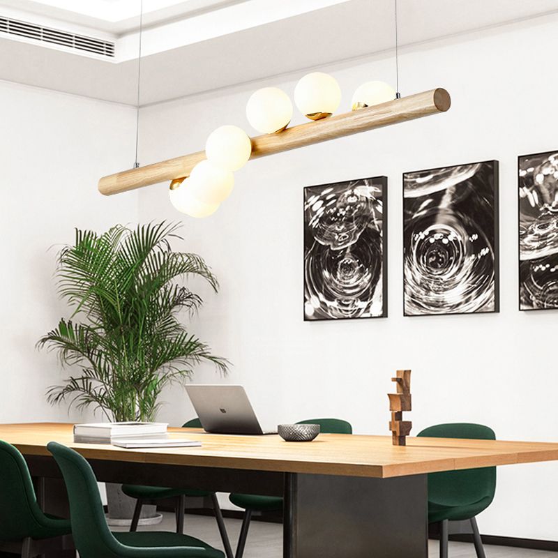 Modern Simple Wooden Hanging Lamp Ball Shape Shade Island Light Fixture for Dining Table