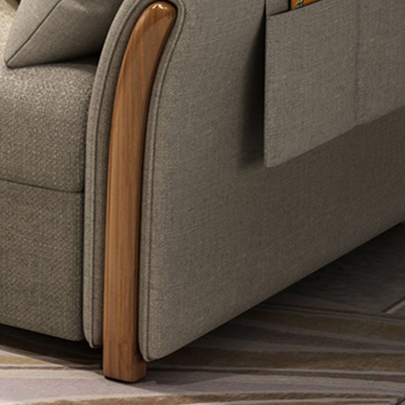 Flared Arm Sofa Bed Gray Linen Sewn Pillow Back Folding Sofa with Storage