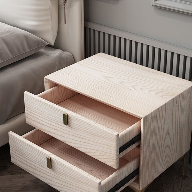 2 Drawer Solid Wood Modern Night Table Drawer Storage Bed Nightstand