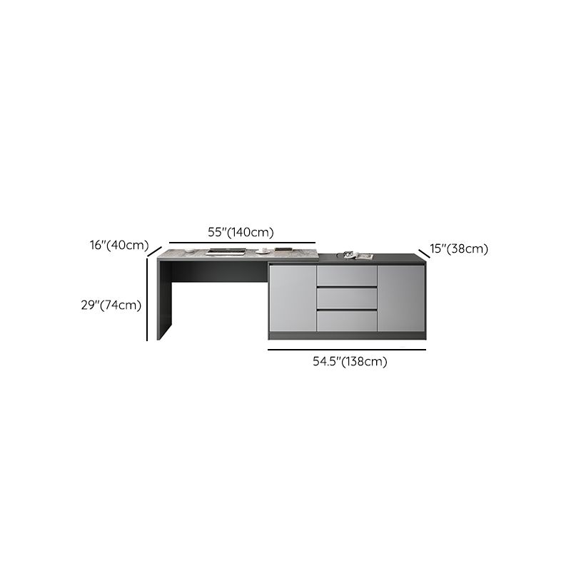 Gray 3-Drawer Wood Vanity Dressing Table with Makeup Table and Stool