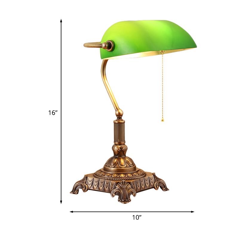 1 Light Rollover Shade Metal Night Light Country Green Glass Nightstand Lamp with Pull Chain for Bedroom