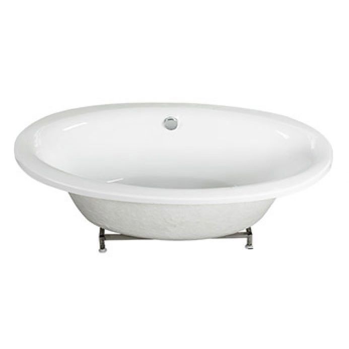 Drop in Soaking Bathtub White Oval Modern Back to Wall Acrylic Bath