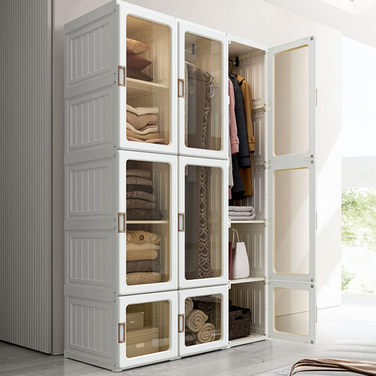 Modern Folding Plastic Wardrobe Freestanding Wardrobe with Shelves