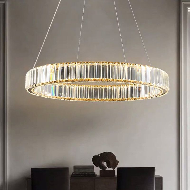 Ultra-modern Ring LED Chandelier Lamp Crystal Suspension Pendant Light for Living Room