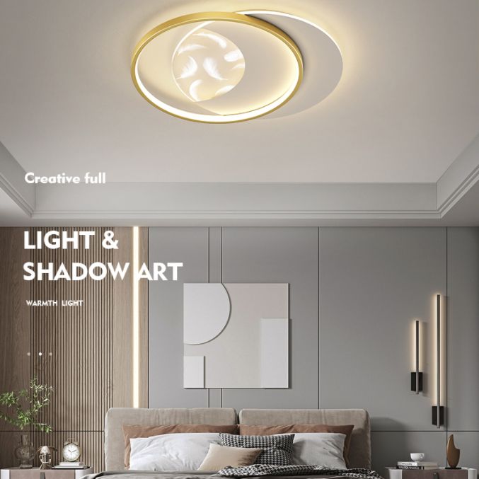 Modern Creative Circular LED Ceiling Light Wrought Iron Feather Flush Mount with Acrylic Shade