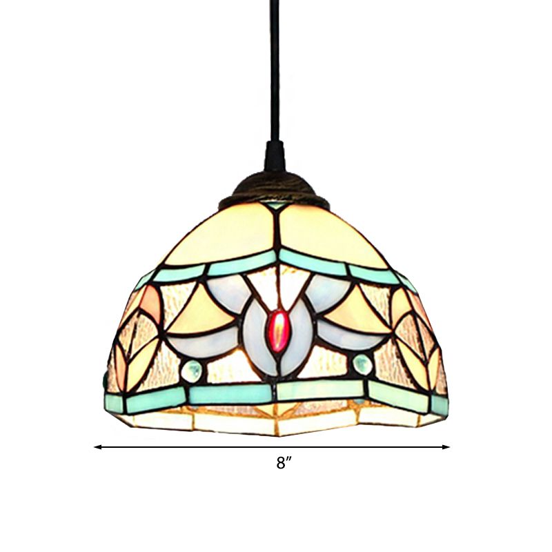 Stained Glass Mini Pendant Light with Cord Tiffany 1 Light Bedroom Hanging Lamp in Antique Bronze