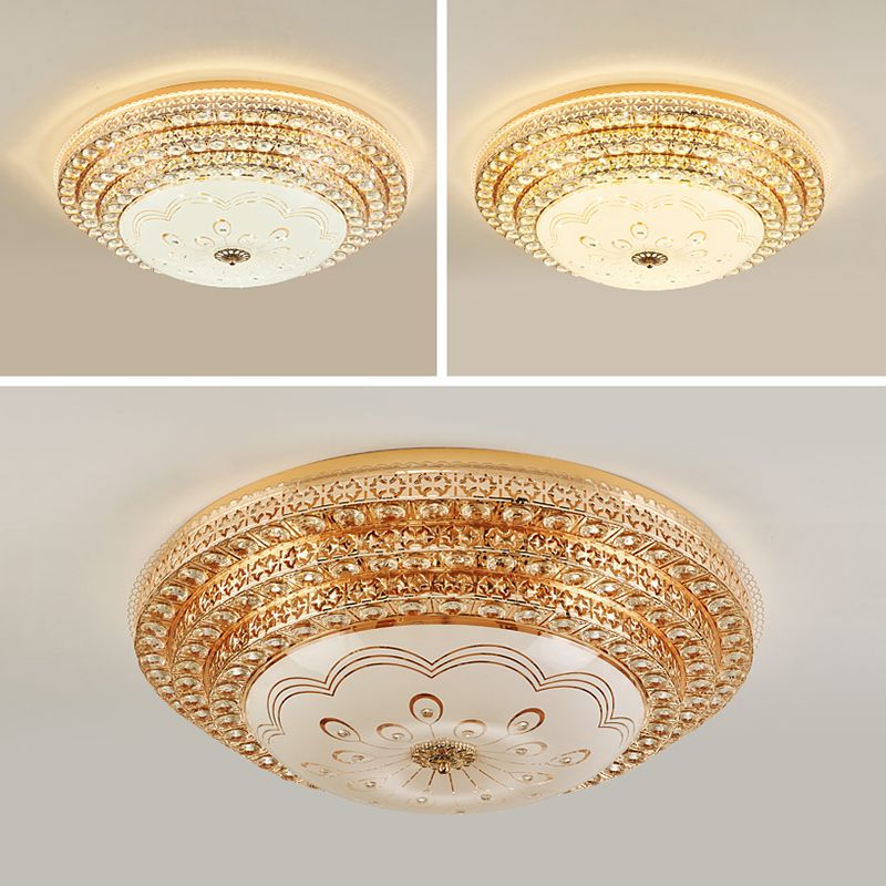 Crystal Gold LED Ceiling Light in Modern Luxury Style Wrought Iron Flush Mount with Glass Shade