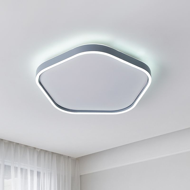Minimalism Pentagon Ceiling Mounted Fixture Acrylic 16"/19.5" Width LED Bedroom Flushmount Light in Grey, White/Warm Light