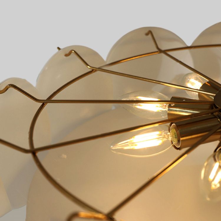 Glass Circular Semi Flush Simple Semi Mount Lighting in White