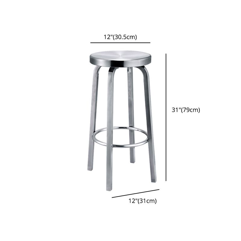 Silver Glossy Brushed Barstool Stainless Steel Outdoor Bar Stool with Round Seat 1 Piece