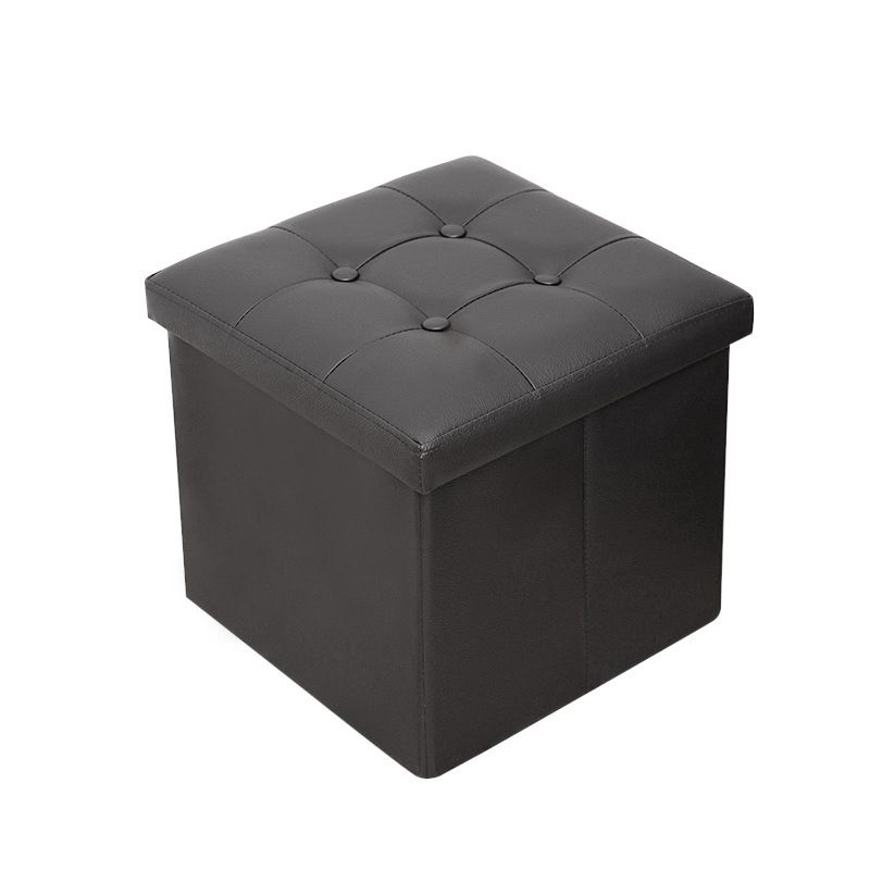 Vintage Tufted Ottoman Pure Color PU Leather Water Resistant Square Ottoman with Storage